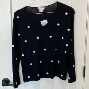 Evelyn‎ & Arthur Black Sweater w/white polka dots